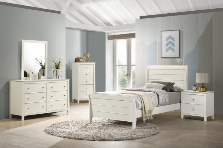 Modal Additional Images for Selena Wood Twin Panel Bed Cream White