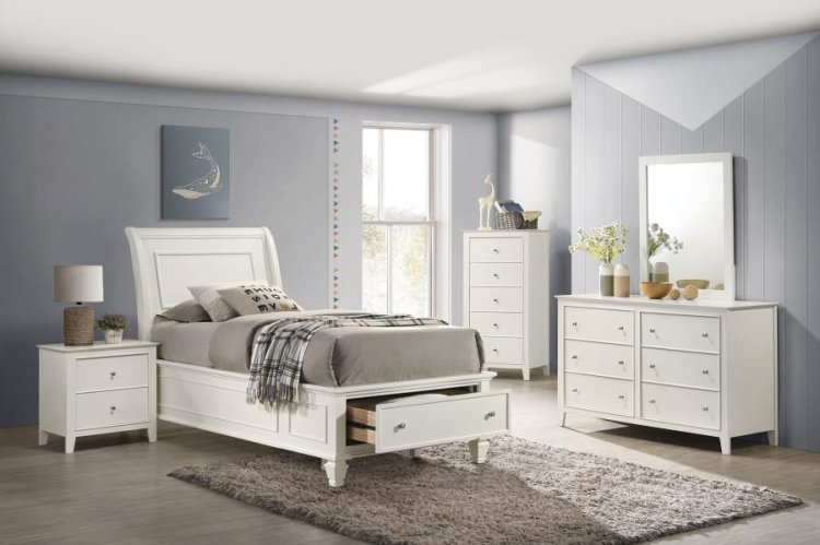 Modal Additional Images for Selena Wood Twin Storage Panel Bed Cream White