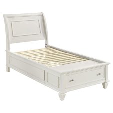 (image for) Selena Wood Twin Storage Panel Bed Cream White