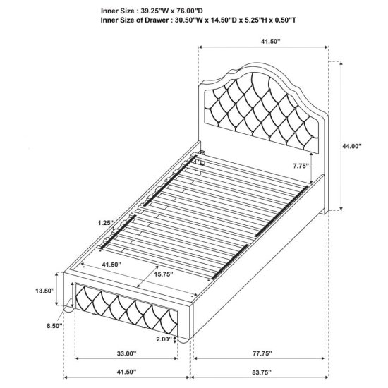 Modal Additional Images for Ashleigh 44-inch Upholstered Twin Storage Platform Bed Pink