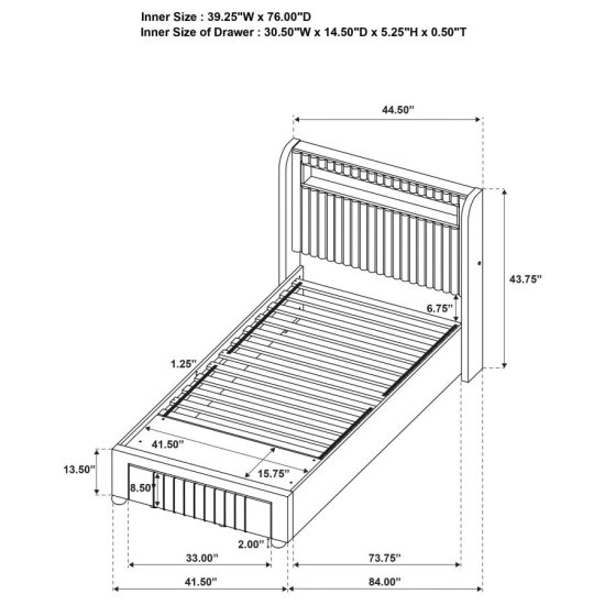 Modal Additional Images for Madison Upholstered LED Twin Storage Platform Bed Cream
