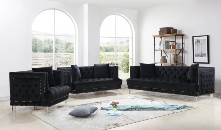 (image for) 97080 Lucas Black - 2PC or 3PC Sofa, Loveseat & Chair