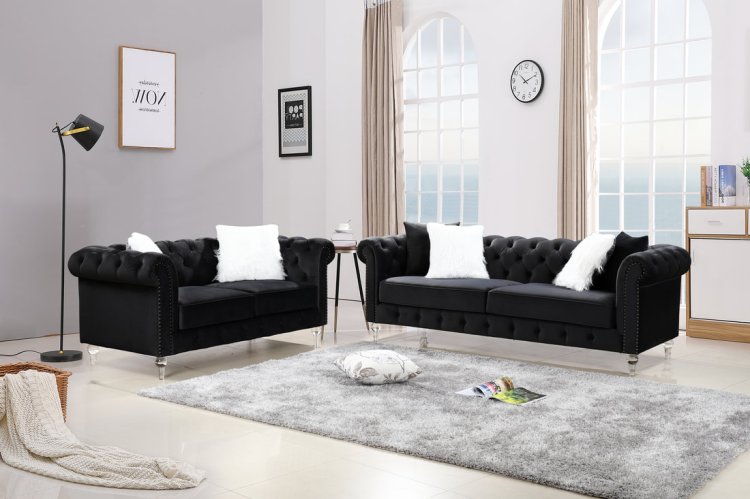 (image for) 97074 Manchester Black - 2PC Sofa & Loveseat Set